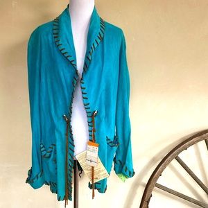 RALPH LAUREN Vtg 1970’s Turquoise Soft Suede Western Jacket Whip Stitch NWT USA